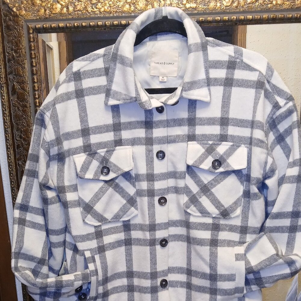 Cream and gray soft flannel shirt/jacket
